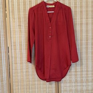 Diane Gilman Womens M Blouse Red 3/4 Sleeve Boho Fairycore‎ Silky Y2K Office
